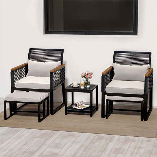 Set da bistrot in vimini per patio da 5 pezzi con cuscini - 23,2 L x 28 W x 30,7 H