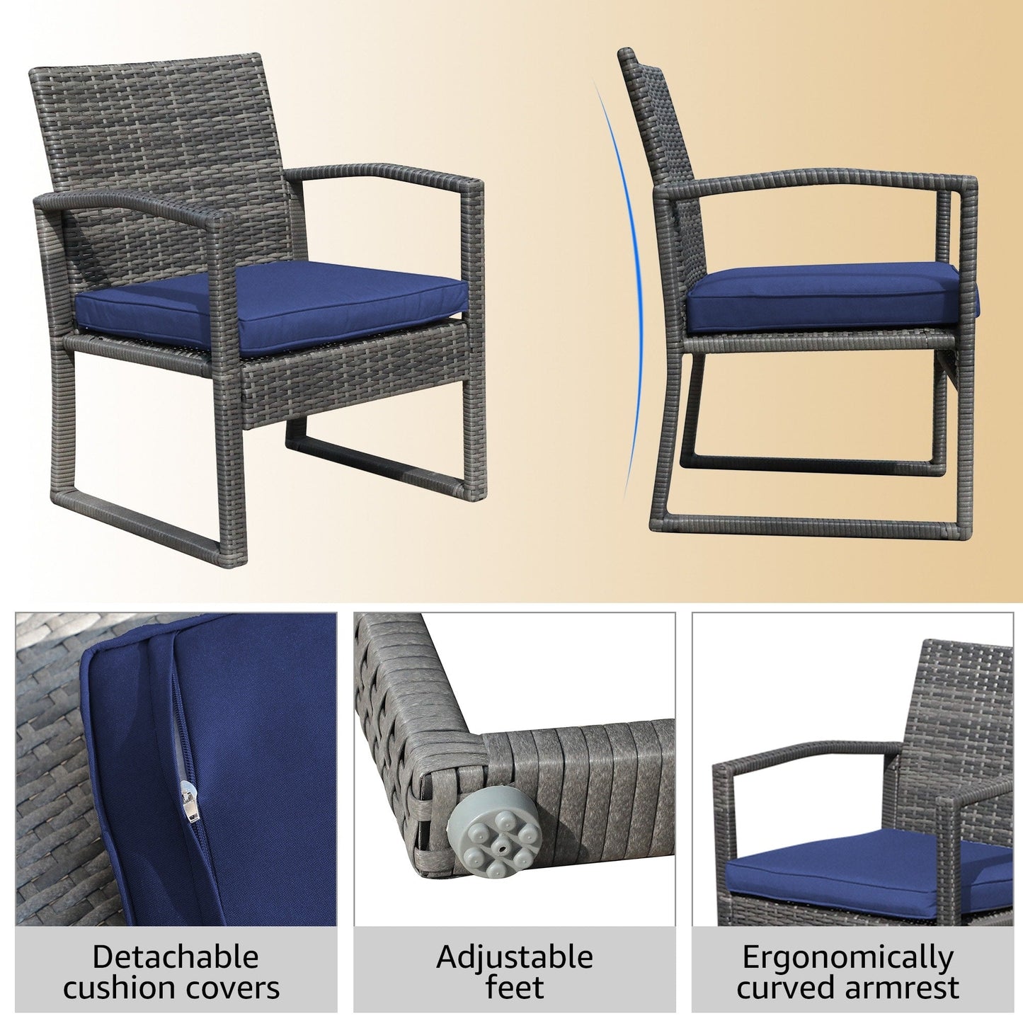 Set da giardino in vimini da 5 pezzi con poltrone, pouf e tavolino laterale