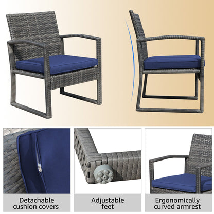 Set da giardino in vimini da 5 pezzi con poltrone, pouf e tavolino laterale