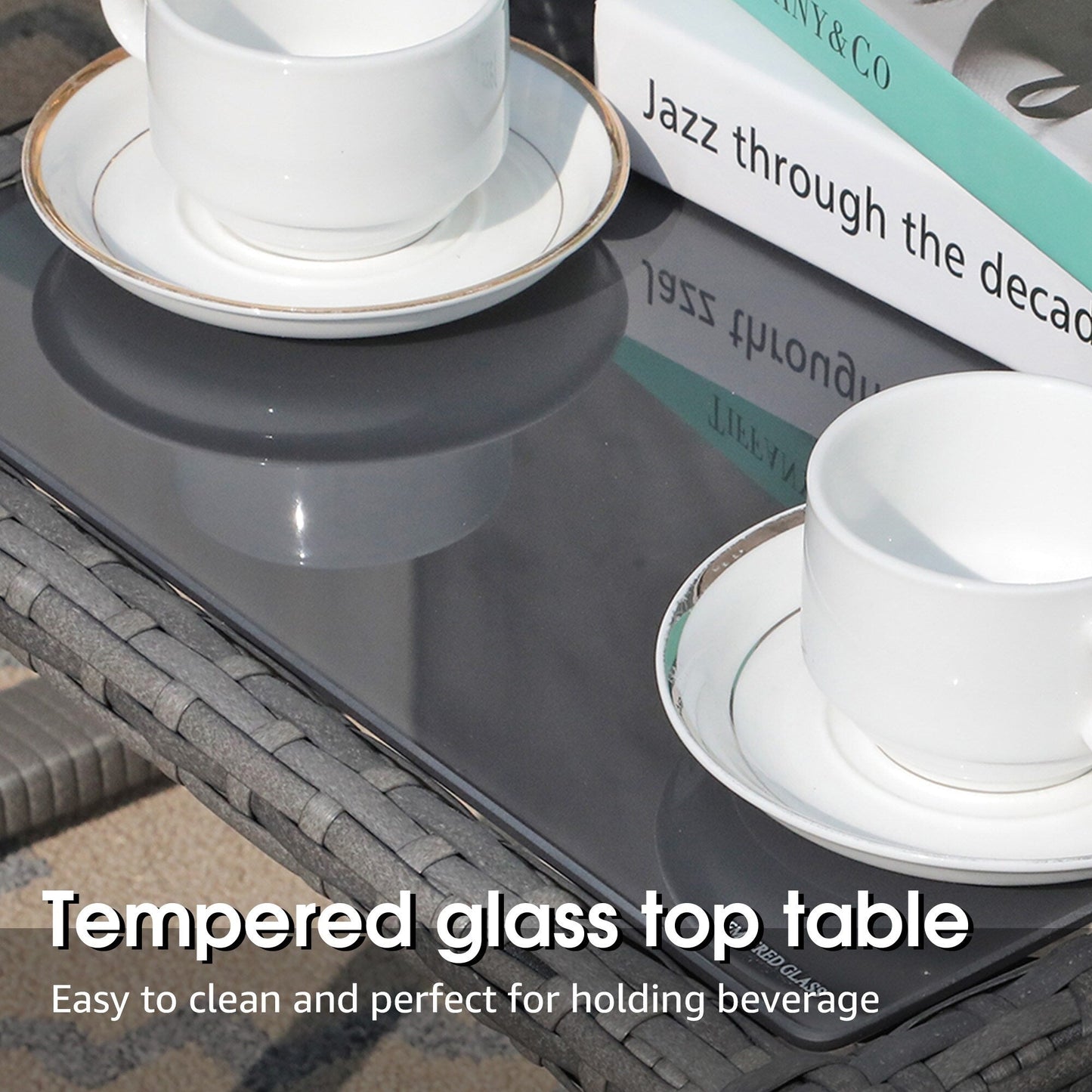 Set da giardino in vimini da 5 pezzi con poltrone, pouf e tavolino laterale