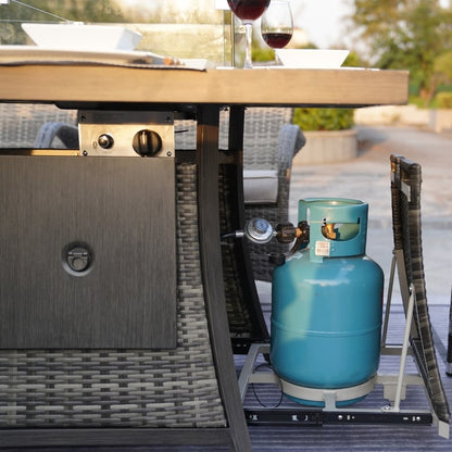 Divano da conversazione in vimini da giardino a 5 pezzi con tavolo per braciere e contenitore