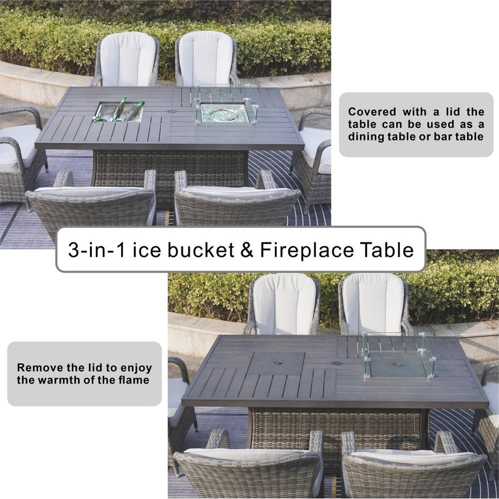 Divano da conversazione in vimini da giardino a 5 pezzi con tavolo per braciere e contenitore