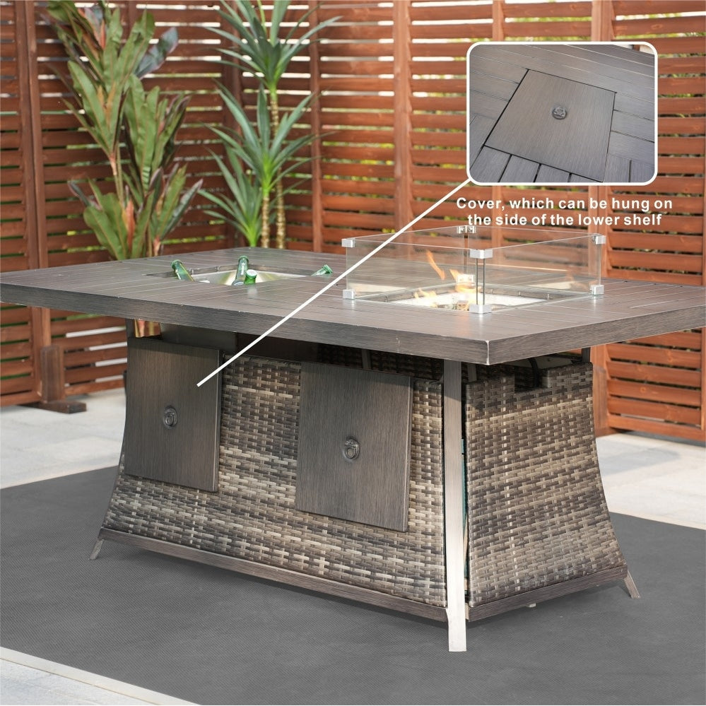 Divano da conversazione in vimini da giardino a 5 pezzi con tavolo per braciere e contenitore