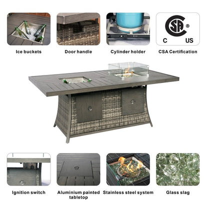 Divano da conversazione in vimini da giardino a 5 pezzi con tavolo per braciere e contenitore