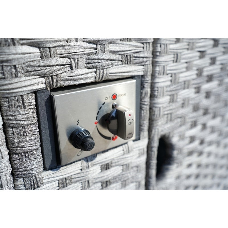 Set di divani da giardino in vimini da 5 pezzi con tavolo con braciere e copertura antipioggia