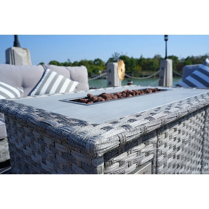 Set di divani da giardino in vimini da 5 pezzi con tavolo con braciere e copertura antipioggia