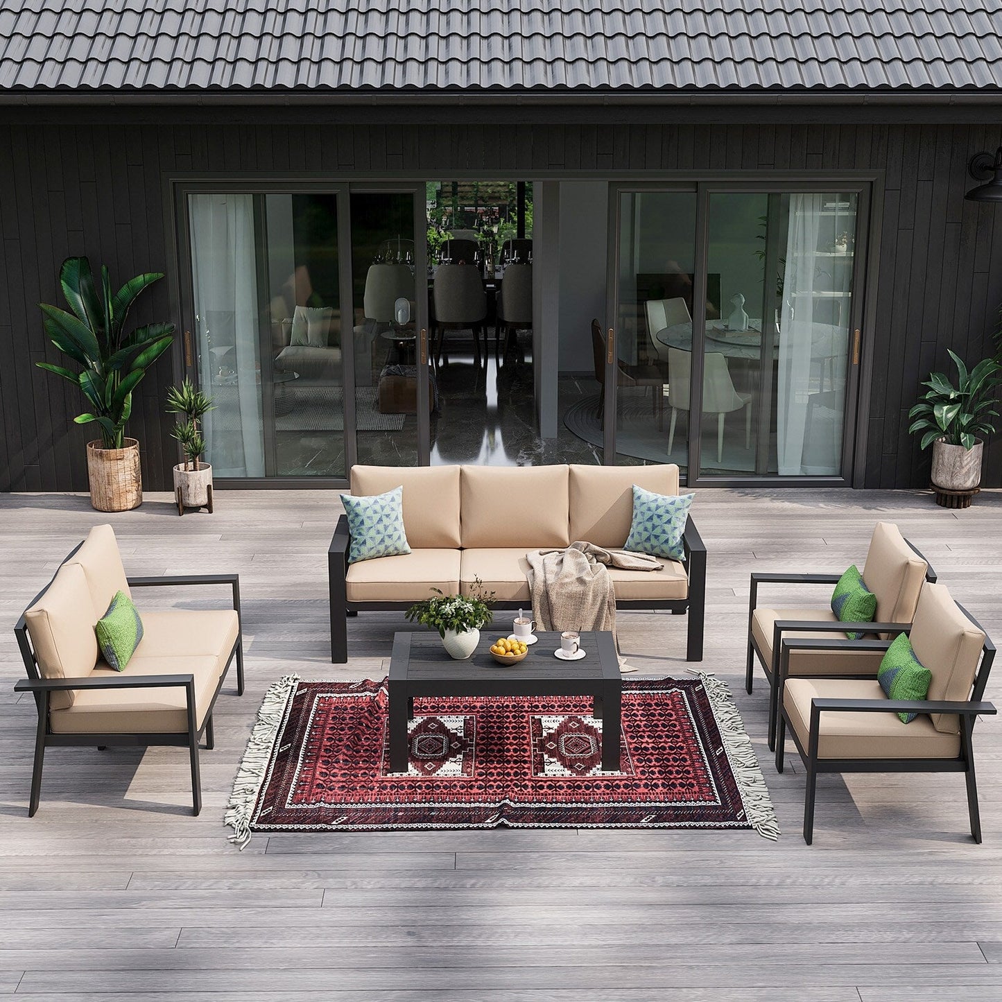 Set da conversazione componibile da 5 pezzi con tavolino da caffè