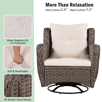 Set di 5 sedie a dondolo da esterno in vimini con tavolo da bar e cuccia per animali domestici