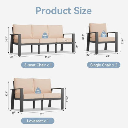 Set di mobili da giardino in alluminio da 5 pezzi con tavolo da fuoco da 40 cm
