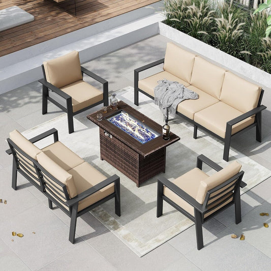 Set di mobili da giardino in alluminio da 5 pezzi con tavolo da fuoco da 40 cm