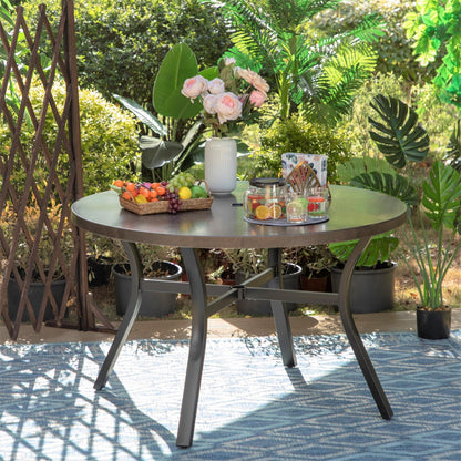 Set da pranzo per esterni da 5 pezzi, 4 sedie girevoli imbottite in schiuma ad asciugatura rapida e 44 tavoli rotondi in metallo effetto legno