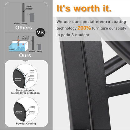 Set da pranzo per esterni da 5 pezzi, 4 sedie girevoli imbottite in schiuma ad asciugatura rapida e 44 tavoli rotondi in metallo effetto legno
