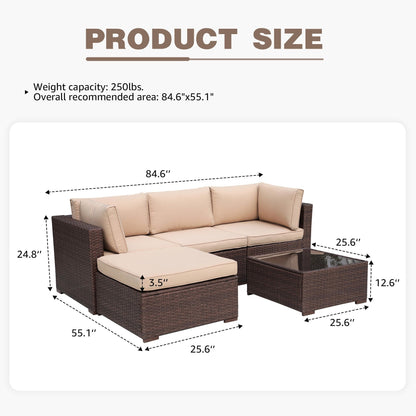 Set di mobili da esterno componibili da 5 pezzi, set di divani in vimini per patio