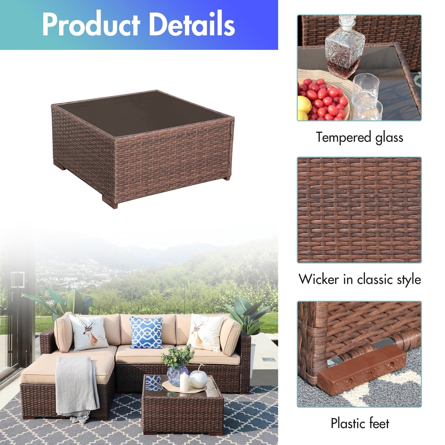 Set di mobili da esterno componibili da 5 pezzi, set di divani in vimini per patio