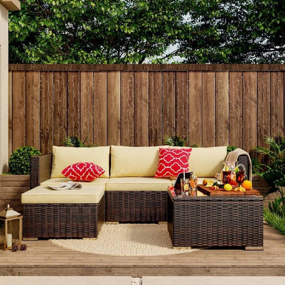 Set di divani componibili da esterno da 5 pezzi, set da conversazione per patio, set di divani componibili in rattan con tavolino da caffè