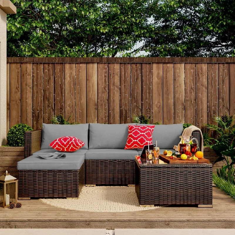 Set di divani componibili da esterno da 5 pezzi, set da conversazione per patio, set di divani componibili in rattan con tavolino da caffè