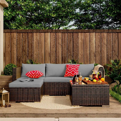 Set di divani componibili da esterno da 5 pezzi, set da conversazione per patio, set di divani componibili in rattan con tavolino da caffè