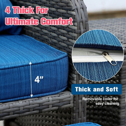 Set di 5 mobili da giardino in vimini con pouf e tavolino da caffè