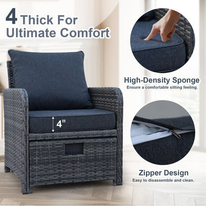 Set di 5 mobili da giardino in vimini con pouf e tavolino da caffè