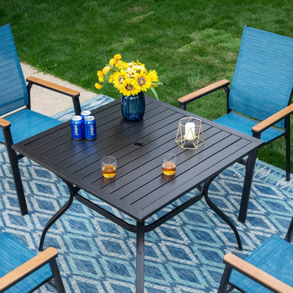 MAISON ARTS Set da pranzo per patio da 5 pezzi, 4 sedie da pranzo impilabili in alluminio e 1 tavolo in metallo - Nero