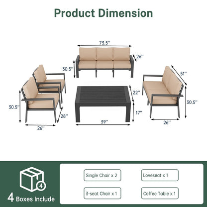 Set di mobili da giardino da 5 pezzi, set di mobili da esterno in alluminio con copertura impermeabile