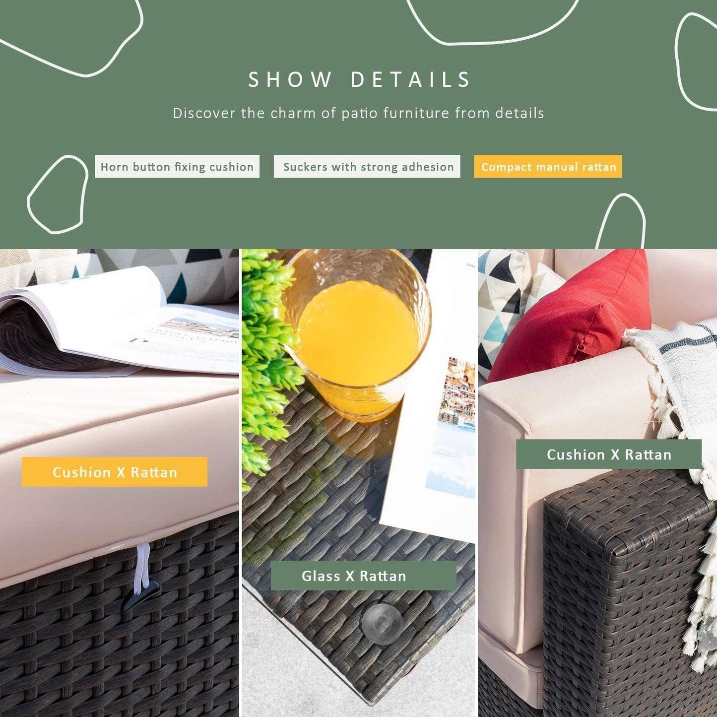 Homall 5 pezzi set di mobili da giardino in vimini divano componibile per esterni in rattan