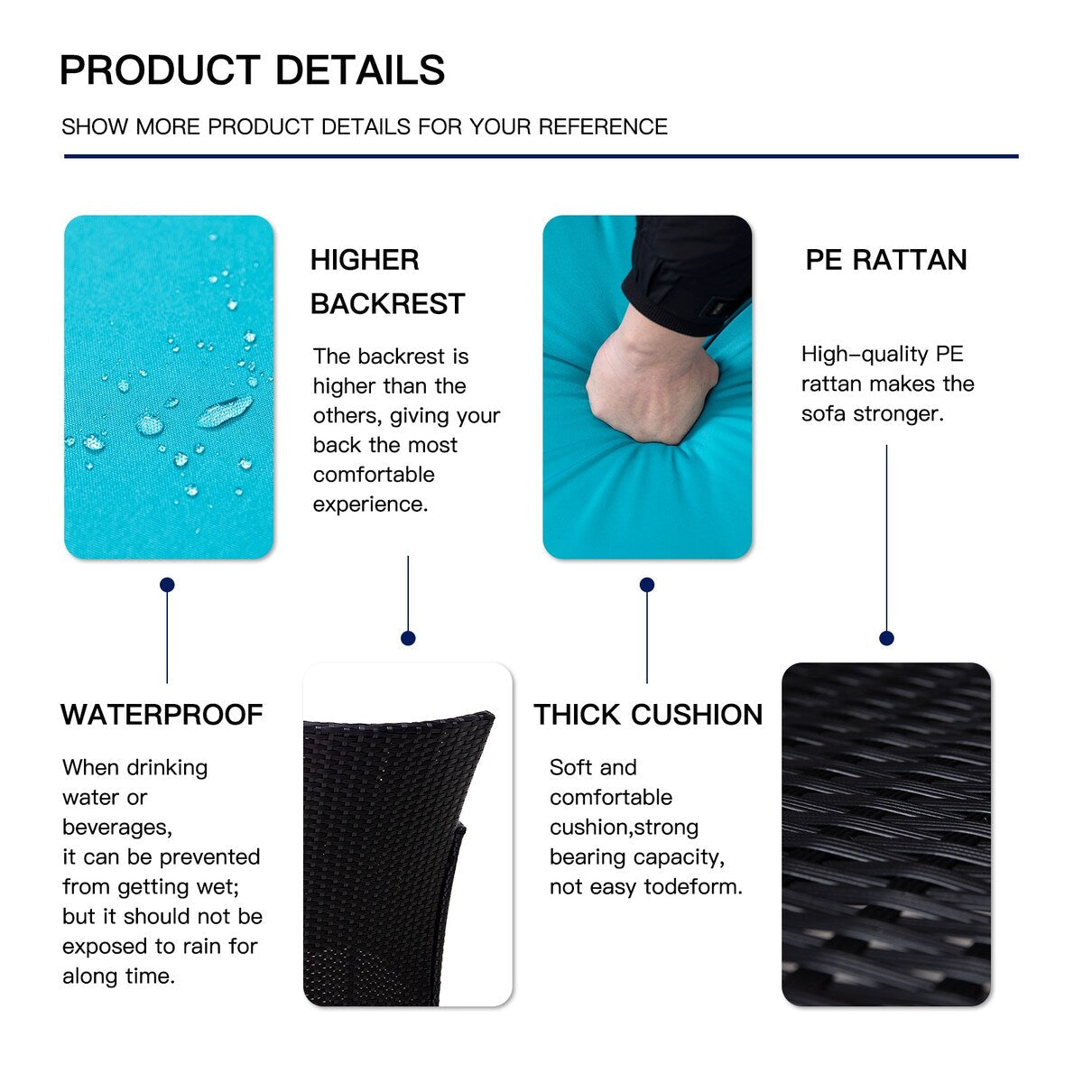 Set da pranzo da esterno in vimini da 5 pezzi con cuscini e tavolo