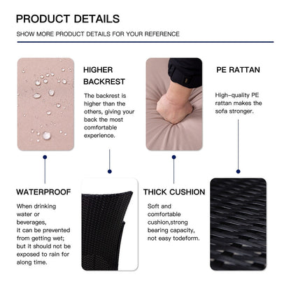 Set da pranzo da esterno in vimini da 5 pezzi con cuscini e tavolo