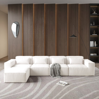 Divano componibile modulare a L a 5 posti in velluto a coste con cuscini multipli