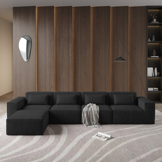 Divano componibile modulare a L a 5 posti in velluto a coste con cuscini multipli