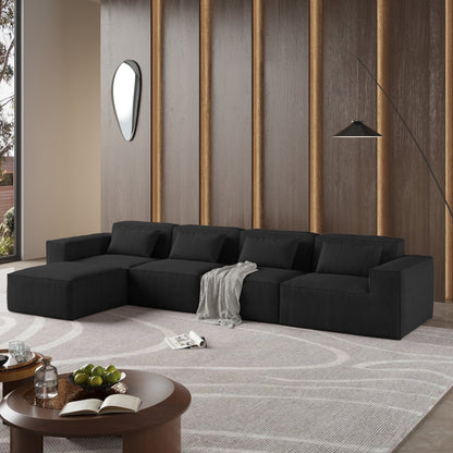 Divano componibile modulare a L a 5 posti in velluto a coste con cuscini multipli