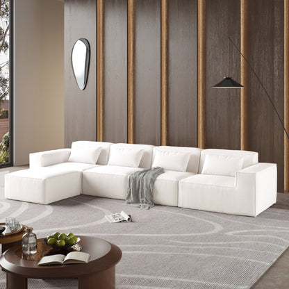 Divano componibile modulare a L a 5 posti in velluto a coste con cuscini multipli