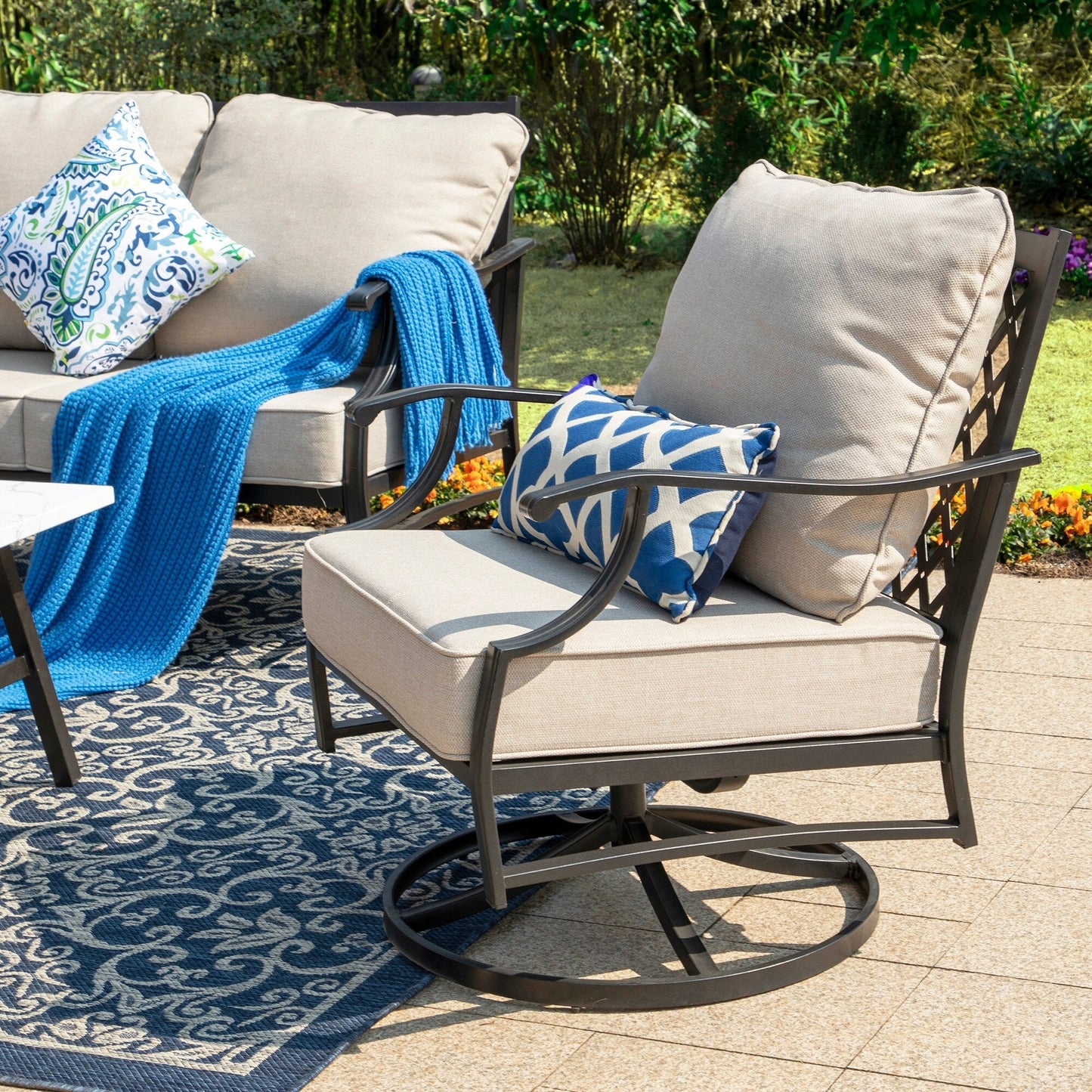 MAISON ARTS Set da conversazione per patio da 5/7/9 posti, set di divani con 2 poltrone singole, divano a 3 posti, pouf e tavolino da caffè