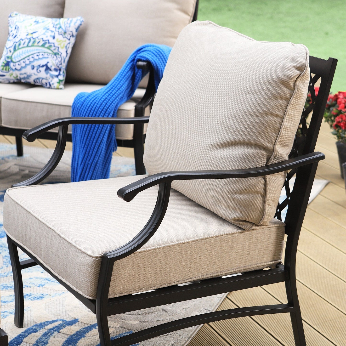 MAISON ARTS Set da conversazione per patio da 5/7/9 posti, set di divani con 2 poltrone singole, divano a 3 posti, pouf e tavolino da caffè