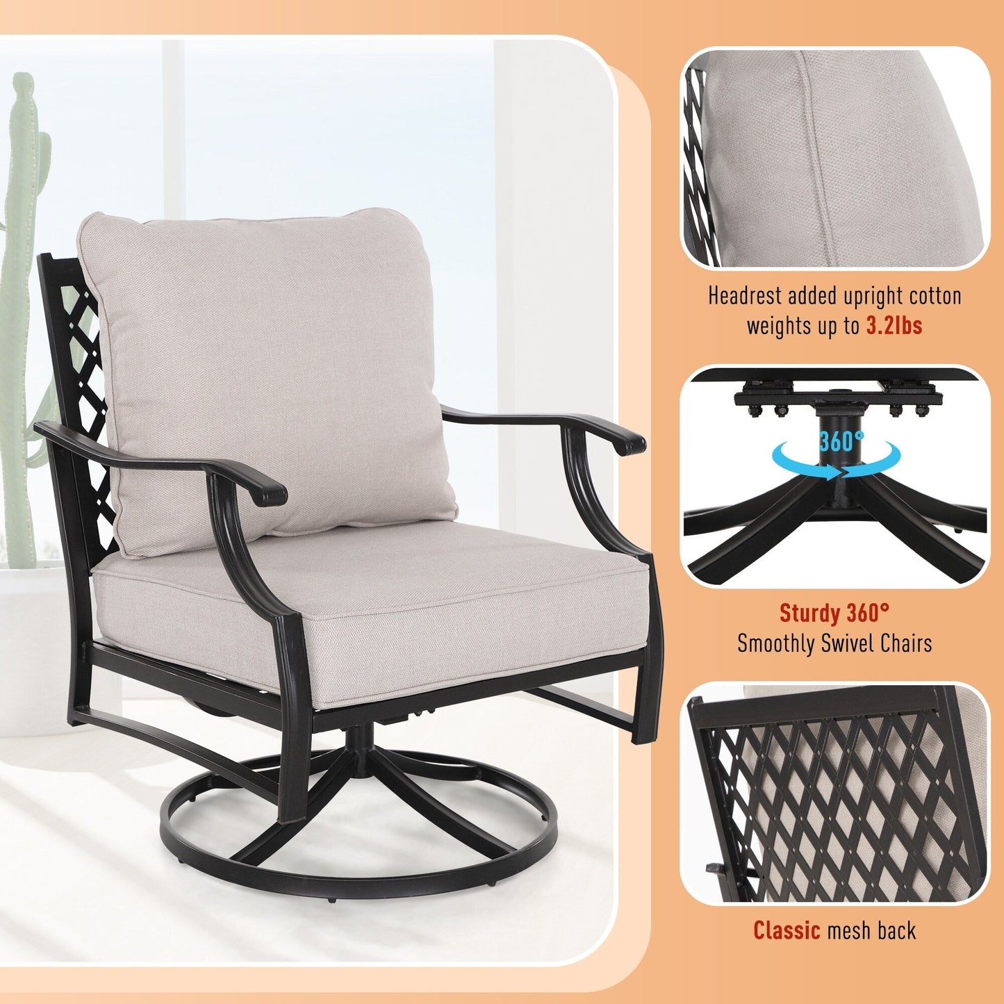 MAISON ARTS Set da conversazione per patio da 5/7/9 posti, set di divani con 2 poltrone singole, divano a 3 posti, pouf e tavolino da caffè