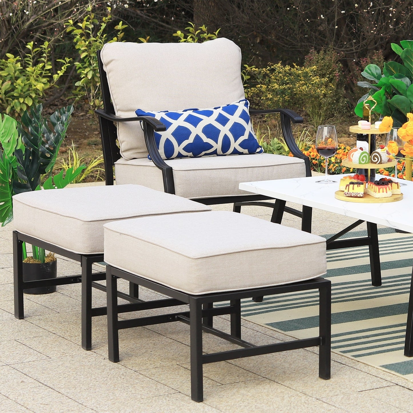 MAISON ARTS Set da conversazione per patio da 5/7/9 posti, set di divani con 2 poltrone singole, divano a 3 posti, pouf e tavolino da caffè