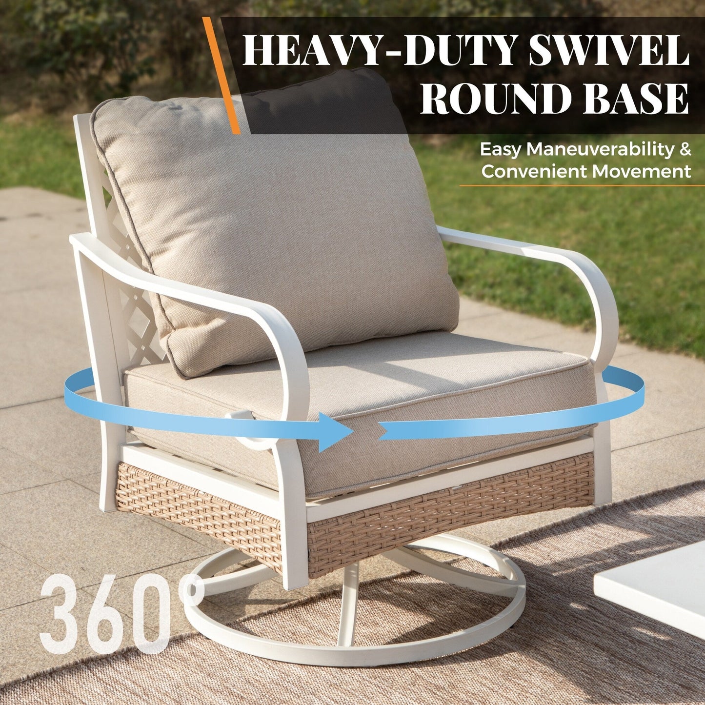 MAISON ARTS Set di mobili da giardino a 5 posti, 2 sedie imbottite in metallo, 1 divano a 3 posti con tavolino da caffè marmorizzato