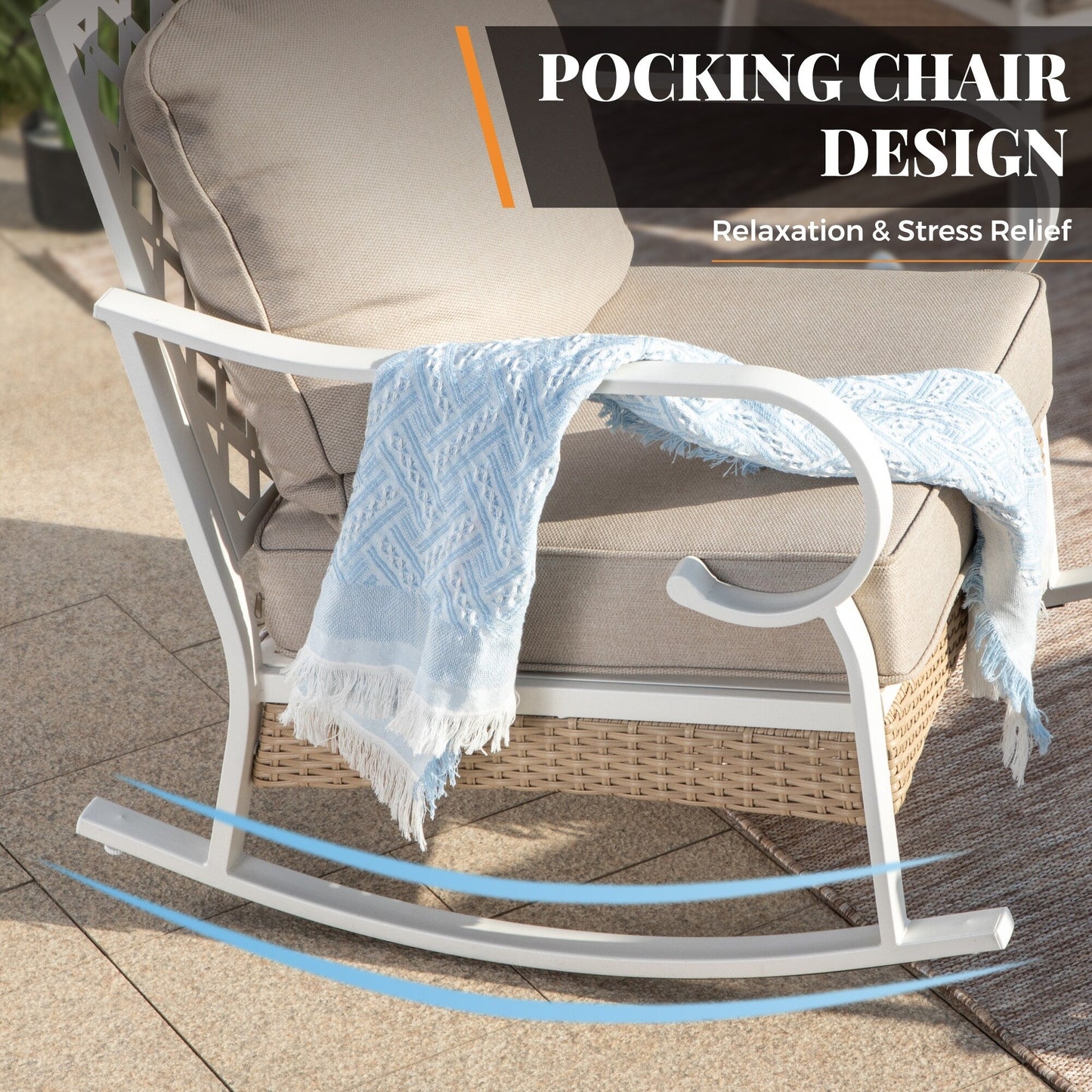 MAISON ARTS Set di mobili da giardino a 5 posti, 2 sedie imbottite in metallo, 1 divano a 3 posti con tavolino da caffè marmorizzato