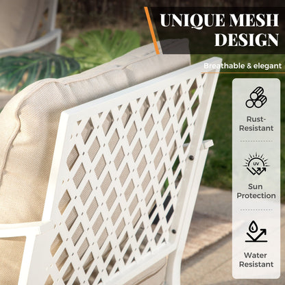 MAISON ARTS Set di mobili da giardino a 5 posti, 2 sedie imbottite in metallo, 1 divano a 3 posti con tavolino da caffè marmorizzato