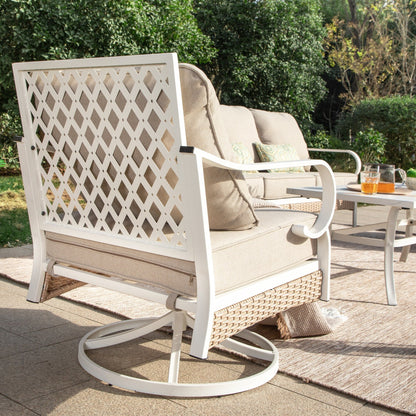 MAISON ARTS Set di mobili da giardino a 5 posti, 2 sedie imbottite in metallo, 1 divano a 3 posti con tavolino da caffè marmorizzato