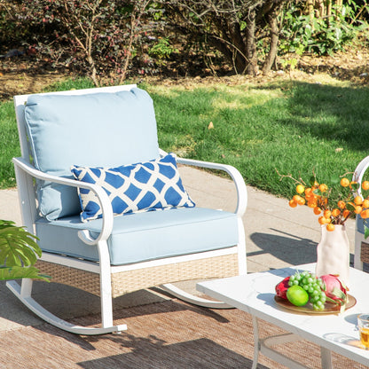 MAISON ARTS Set di mobili da giardino a 5 posti, 2 sedie imbottite in metallo, 1 divano a 3 posti con tavolino da caffè marmorizzato