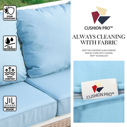 MAISON ARTS Set di mobili da giardino a 5 posti, 2 sedie imbottite in metallo, 1 divano a 3 posti con tavolino da caffè marmorizzato