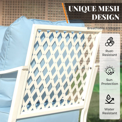 MAISON ARTS Set di mobili da giardino a 5 posti, 2 sedie imbottite in metallo, 1 divano a 3 posti con tavolino da caffè marmorizzato