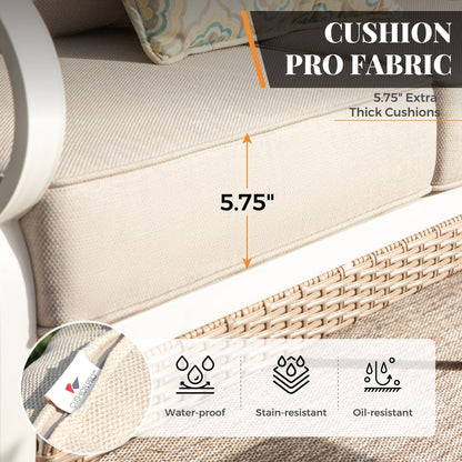 MAISON ARTS Set di mobili da giardino a 5 posti, 2 sedie imbottite in metallo, 1 divano a 3 posti con tavolino da caffè marmorizzato