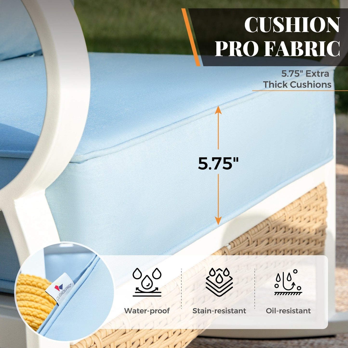 MAISON ARTS Set di mobili da giardino a 5 posti, 2 sedie imbottite in metallo, 1 divano a 3 posti con tavolino da caffè marmorizzato