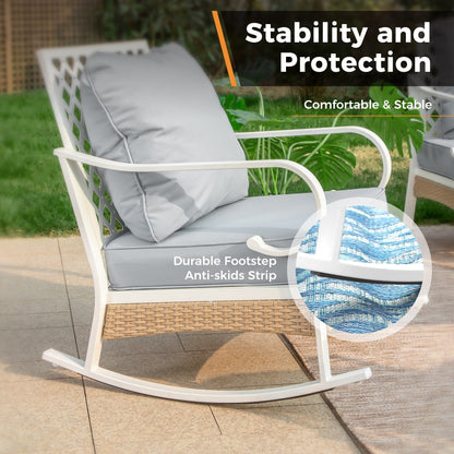 MAISON ARTS Set di mobili da giardino a 5 posti, 2 sedie imbottite in metallo, 1 divano a 3 posti con tavolino da caffè marmorizzato