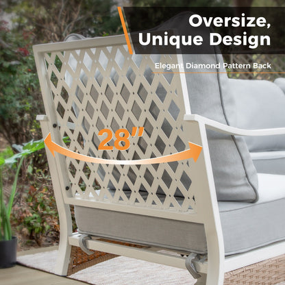 MAISON ARTS Set di mobili da giardino a 5 posti, 2 sedie imbottite in metallo, 1 divano a 3 posti con tavolino da caffè marmorizzato