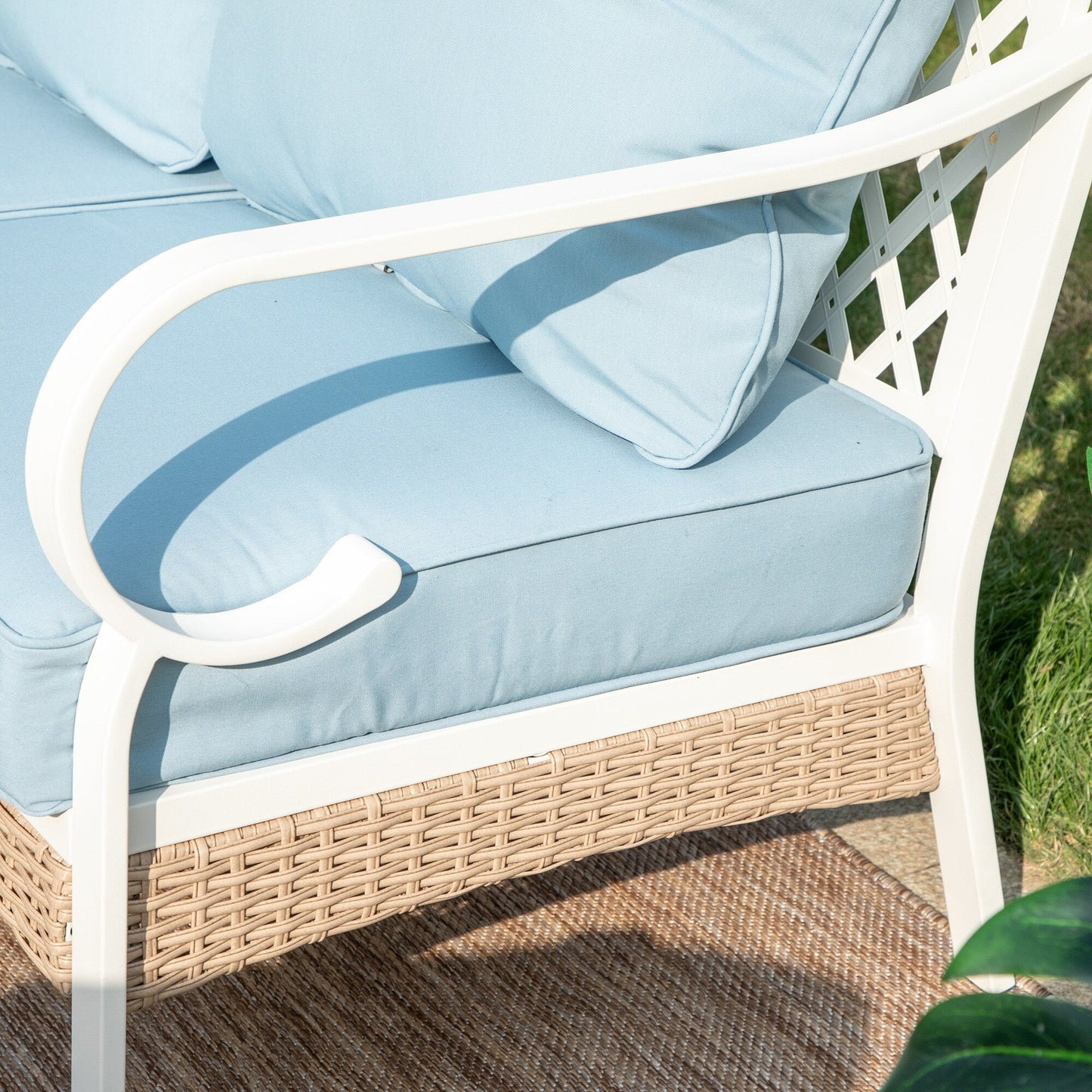 MAISON ARTS Set di mobili da giardino a 5 posti, 2 sedie imbottite in metallo, 1 divano a 3 posti con tavolino da caffè marmorizzato