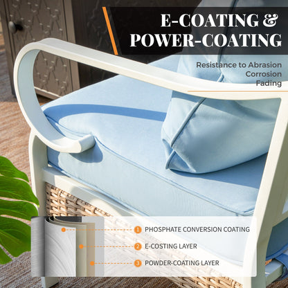 MAISON ARTS Set di mobili da giardino a 5 posti, 2 sedie imbottite in metallo, 1 divano a 3 posti con tavolino da caffè marmorizzato