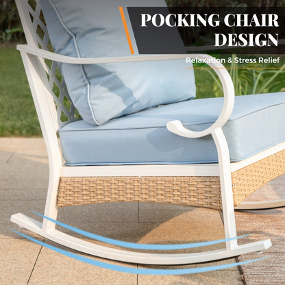 MAISON ARTS Set di mobili da giardino a 5 posti, 2 sedie imbottite in metallo, 1 divano a 3 posti con tavolino da caffè marmorizzato